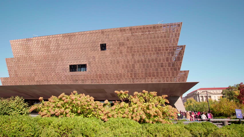 National Museum of African American History and Culture in the heart of Washington DC, USA. NMAAHC. Spectacular architectural landmark by the Smithsonian located in the National Mall.