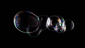3d render of abstract art loop video animation of surreal soap bubbles balls spheres glass drops water liquid in rainbow neon gradient light color in transition deformation process on black background