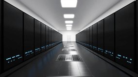 Server room with blue twinkling lights. Camera movement in a straight. IT video in 4K. Great animation footage for Data servers, 3D animation of Blockchain or Cloud Computing Centers. 3D Illustration - Powered by Shutterstock - Get 15% off with code: PIKWIZARD15