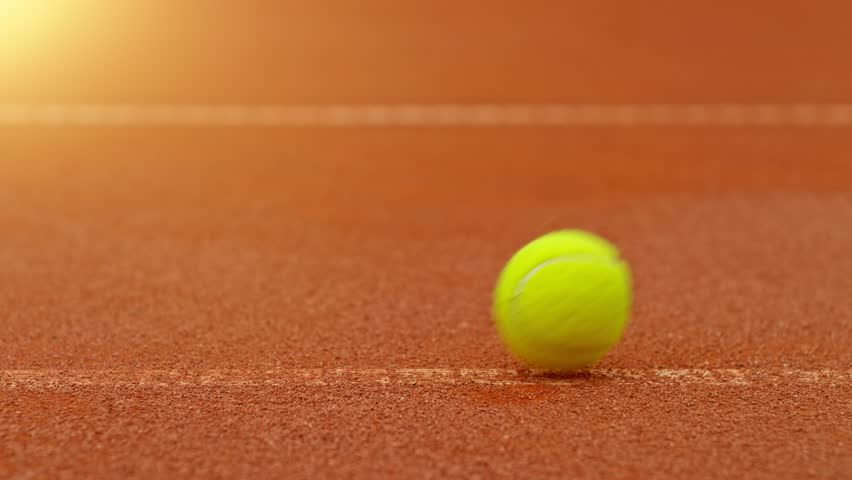 Super Slow Motion of Hitting Tennis Ball on Line. Low Depth of Focus. Filmed on High Speed Cinema Camera, 1000fps. | Shutterstock HD Video #1104569033