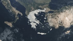 Greece map highlighted with a white border, zooming in from the space through a 4K photo-real animated globe, with a panoramic view of Europe. - Powered by Shutterstock - Get 15% off with code: PIKWIZARD15