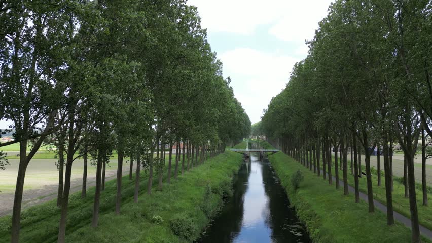 Rising from water and trees up to windmills and high voltage power lines.
