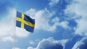 Sweden flag waving video, flag in a pole, memorial day, freedom of speech, horizontal flag, rectangular, national, raise a flag, emblem, seamless loop, memorial day, victory day, 9 May