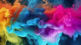 Colored liquid smoke in the water, motion video background, beautiful color dissolving and moving slowly, mix of colors, fluid marble texture, luxury vivid paint ink flow