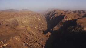 Aerial, Alshiq Canyon, Saudi Arabia. Graded and stabilized version.