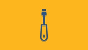 Blue Screwdriver icon isolated on orange background. Service tool symbol. 4K Video motion graphic animation .