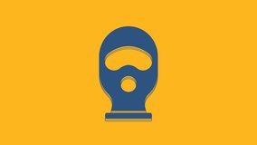 Blue Balaclava icon isolated on orange background. A piece of clothing for winter sports or a mask for a criminal or a thief. 4K Video motion graphic animation .