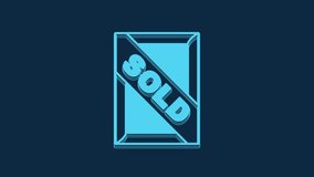 Blue Auction painting sold icon isolated on blue background. Auction bidding. Sale and buyers. 4K Video motion graphic animation.