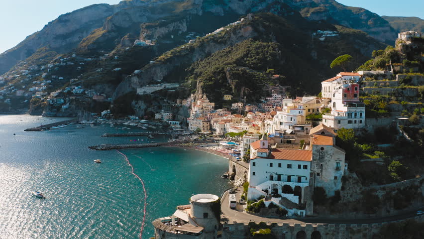 Amalfi coast aerial view at summer sunlight 