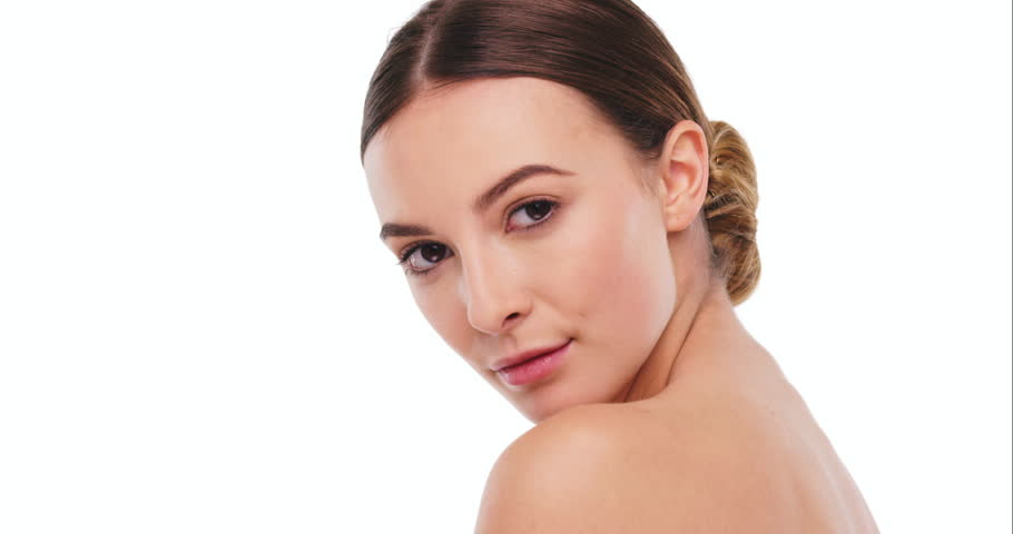 Face, beauty and woman with natural skincare treatment, dermatology and glow isolated on white background. Portrait, cosmetic care and female model with healthy and clean skin with mockup space | Shutterstock HD Video #1104599119