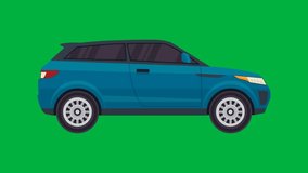 Blue SUV car drive animation clip green screen video footage animated