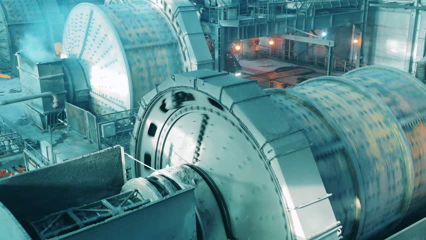 Mineral grinding mills are rotating while working