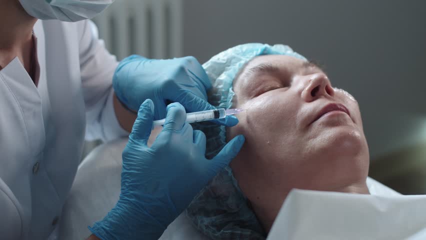 Beauty injections in cheekbones for an adult woman | Shutterstock HD Video #1104604733