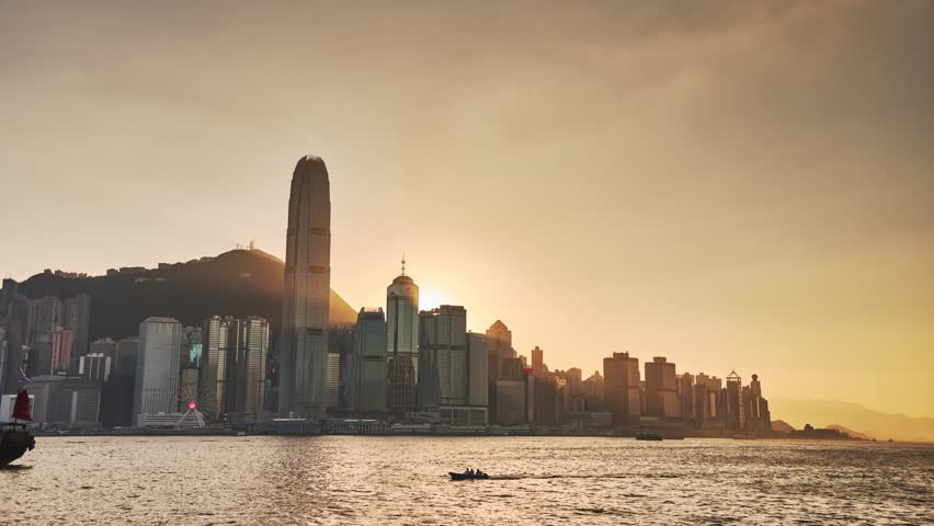 hong kong victoria harbour cityscape sunset