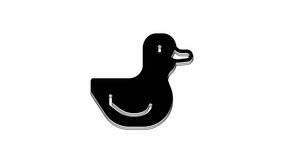 Black Rubber duck icon isolated on white background. 4K Video motion graphic animation.