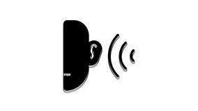 Black Ear listen sound signal icon isolated on white background. Ear hearing. 4K Video motion graphic animation.