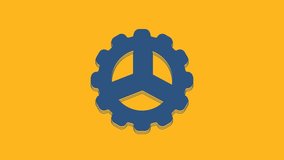 Blue Bicycle sprocket crank icon isolated on orange background. 4K Video motion graphic animation .