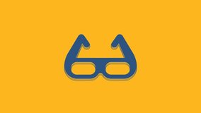 Blue Sport cycling sunglasses icon isolated on orange background. Sport glasses icon. 4K Video motion graphic animation .