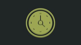Green Clock icon isolated on black background. Time symbol. 4K Video motion graphic animation.
