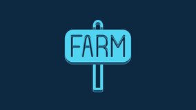Blue Location farm icon isolated on blue background. 4K Video motion graphic animation.