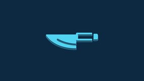 Blue Knife icon isolated on blue background. Cutlery symbol. 4K Video motion graphic animation.
