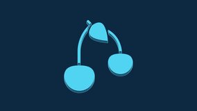 Blue Cherry icon isolated on blue background. Fruit with leaf symbol. 4K Video motion graphic animation.