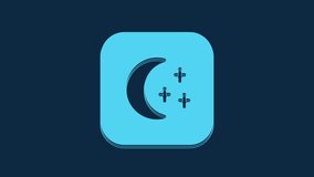Blue Moon and stars icon isolated on blue background. Cloudy night sign. Sleep dreams symbol. Full moon. Night or bed time sign. 4K Video motion graphic animation.