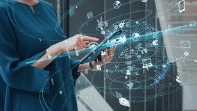 Woman using tablet in office with laptops and financial technology concept. Asset management. Fintech. - Powered by Shutterstock - Get 15% off with code: PIKWIZARD15