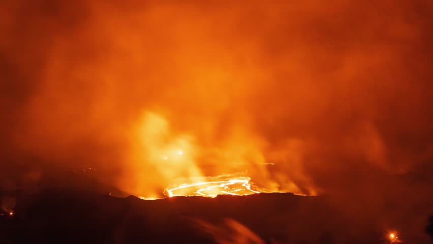 Time lapse of the lava lake at the bottom of the Kilauea Volcano on the Big Island of Hawaii