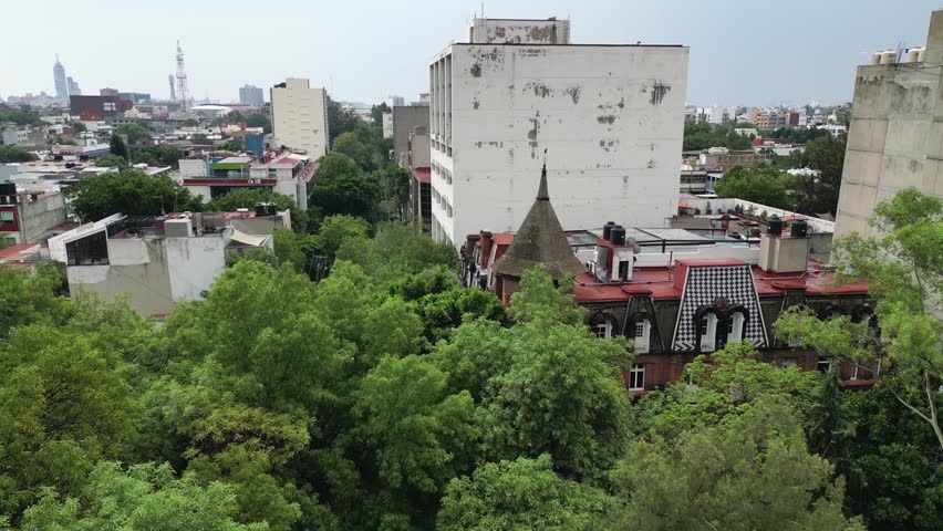 Witch House behind Trees, Roma Noth Mexico City Neighborhood