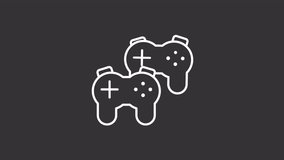 Play together white icon animation. Animated line two game controllers. Buttons moving. Seamless loop HD video with alpha channel, transparent background. Motion graphic design for night mode