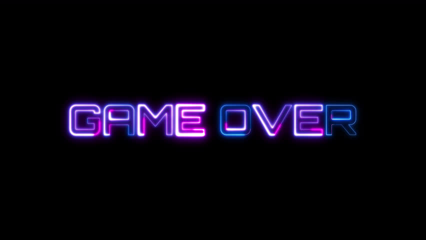 Loop Game Over blue pink neon text effect illustration on Black Background. Element for Isolated transparent video animation text with alpha channel using Quick time prores 444 Royalty-Free Stock Footage #1104645087