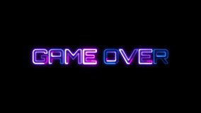 Loop Game Over blue pink neon text effect illustration on Black Background. Element for Isolated transparent video animation text with alpha channel using Quick time prores 444 - Powered by Shutterstock - Get 15% off with code: PIKWIZARD15
