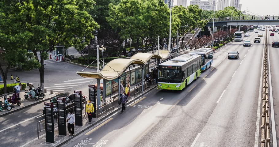 Beijing, China: Urban morning rush hour commuting traffic, pedestrian flow, subway, three-dimensional transportation, car crossing, overpass, pedestrian, bicycle street, Tongzhou sub central city