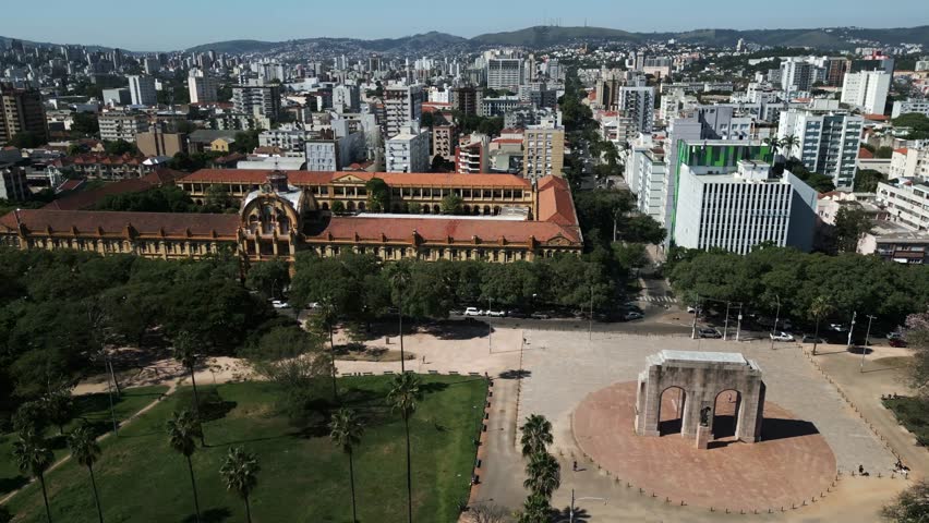 panoramic aerial view of Monument to the Expeditionary Porto Alegre Brazil Historical Landmark in Farroupilha Green Urban Park