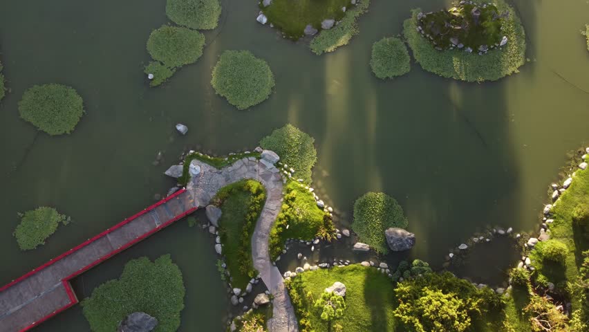 A top-down aerial shot of the Japanese Garden Park in Buenos Aires.