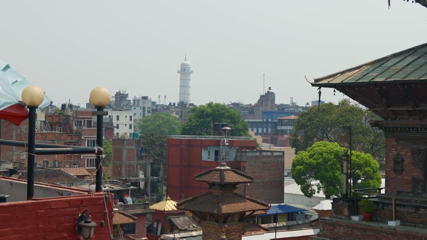 Overview of market city center skyline in Kathmandu Nepal from rooftop