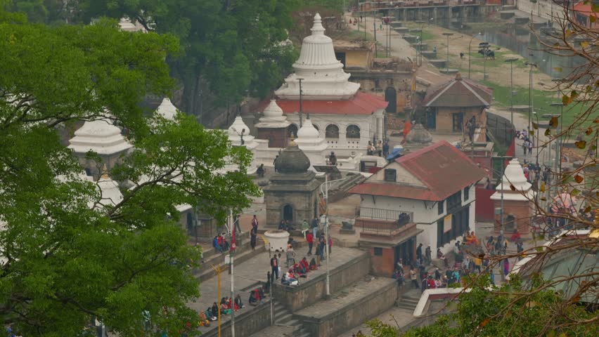 Landscape view of Pashupatinath Hindu Temple, next to Bagmati river, in Kathmandu, Nepal