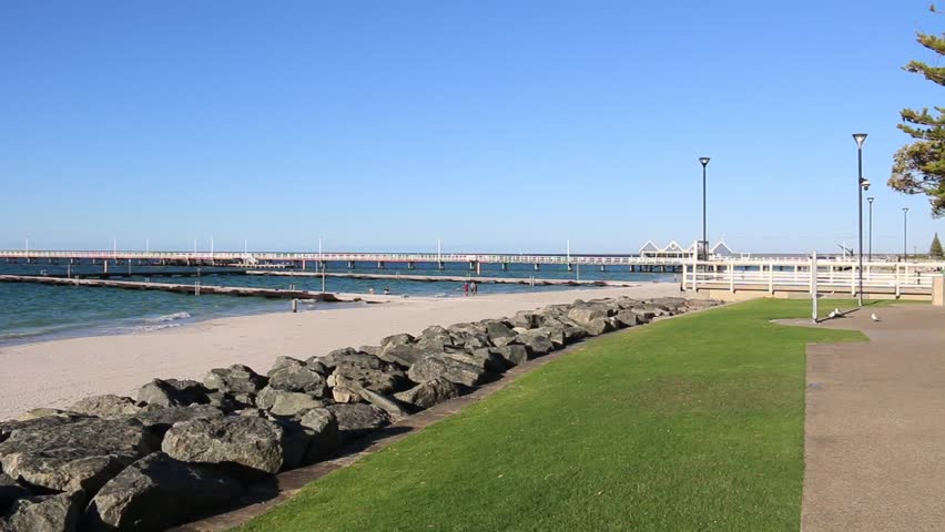 Pan Left Clip Of Busselton Beachfront With The Jetty In Background