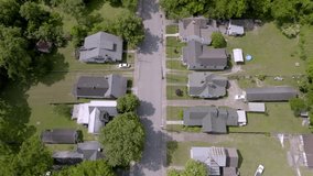 Columbia, Tennessee neighborhood with drone video overhead and moving forward.