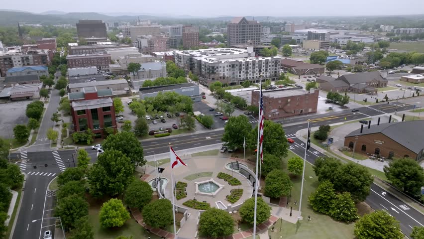 Huntsville, Alabama skyline with drone video stable.