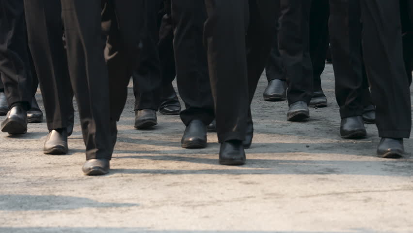 Soldier military boots run close up. Many male legs step. Lot army man walk. 9 may victory parade. Black war uniform. Foot shoes. Militant platoon march. Armed officer troop went. Combat brigade boot. | Shutterstock HD Video #1104654929
