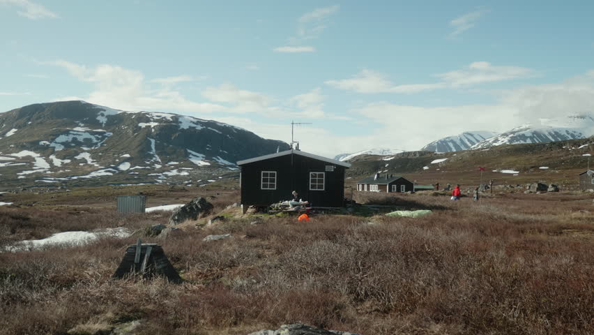 Beautiful Sunset in Swedisch Mountains, Singi Mountain Cabin, Hikers in the Background