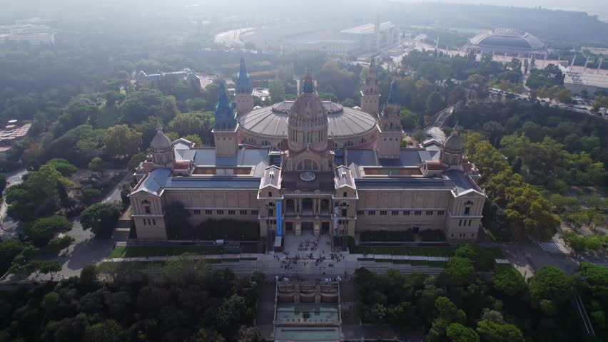 Overhead Aerial Shot of MNAC, Barcelona. National Art Museum in Catalunya, Spain. Royalty-Free Stock Footage #1104656029