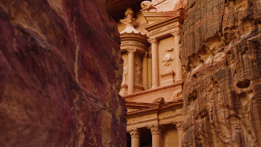 Red Cliffs Revealed The Ruins Of The Ancient City Of Petra In Southwest Jordan. Sideways Royalty-Free Stock Footage #1104656493