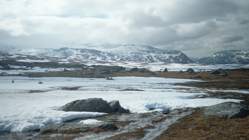 Seren Swedish Mountain Landscape with Creek in Foreground, Kungsleden, Vakkotavare, Lapland