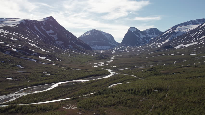Aerial View of Kebnekaise, Swedish Serene Mountain Landscape, Kungsleden, Abisko