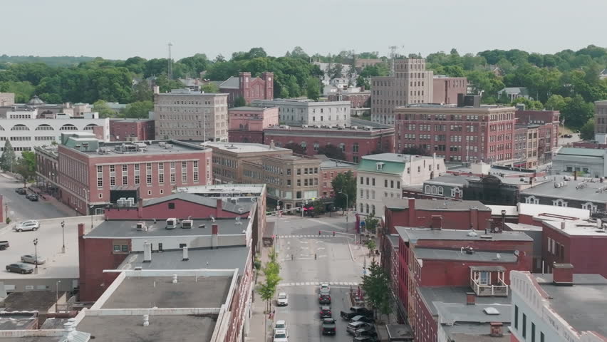 A Gentle Drone Movement of the Office Buildings and Downtown Area of Bangor, Maine
