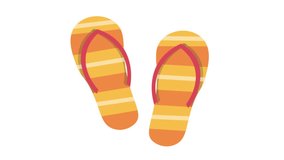 4K Slipper Shoes or Flip Flops Isolated on White Background. Slippers icon Yellow and Orange Colored Striped Summer Beach Flip Flops Animated Design Element Holiday and Summer Vacation Flat Element 
