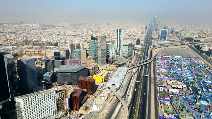 Aerial view King Abdullah Financial District in Riyadh in Saudi Arabia Royalty-Free Stock Footage #1104662147